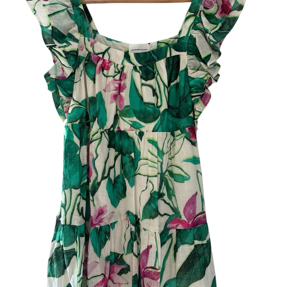 NWOT Lavender Brown Green and Pink Ruffled Tiered Blouse
